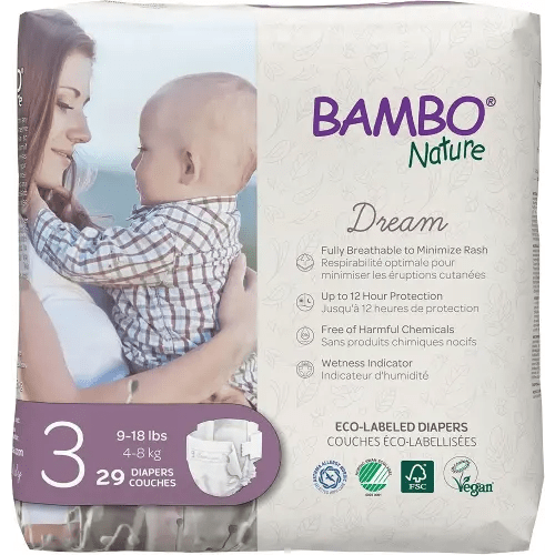 Bambo Nature Hypoallergenic Baby Diapers, Eco-Labelled Sustainable Diapers, Enhanced Leakage Protection, Totally Chlorine-free, Skin Friendly, and Super Absorbent - Size 3 (29 Count)
