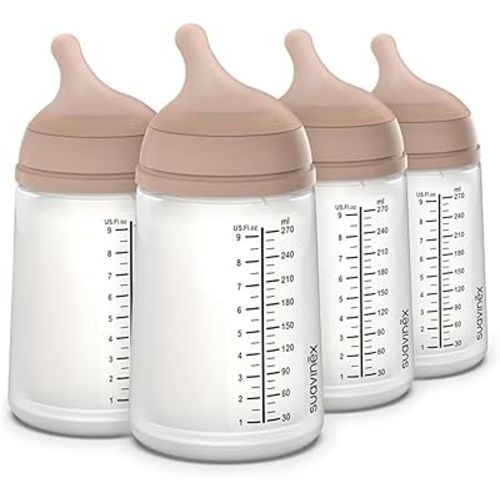 Suavinex Zero Zero Anti Colic Baby Bottle, No 1 Spanish Baby Bottle Brand, Minimizes Bottle Rejection & Nipple Confusion, Perfect for Breastfeeding Babies, 4 PK 9 oz, Medium Tone, Medium Flow
