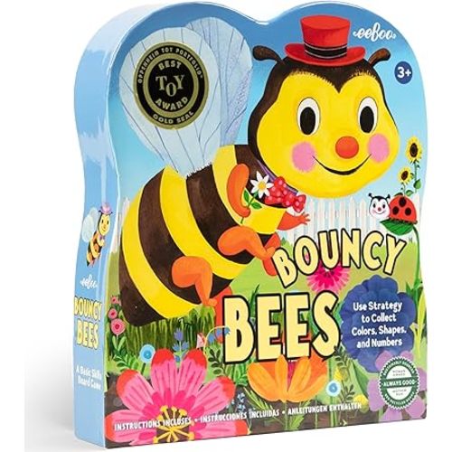 eeBoo: Bouncy Bees Board Game, Learn Colors Numbers and Shapes, Strategy Game for 2-4 Players, Screen-Free Fun, Kids Ages 3 and up