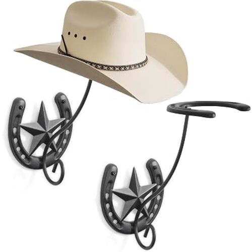 Cowboy Hat Holder for Wall 2 Pack Metal Cowboy Hat Rack Western Hat Hanger