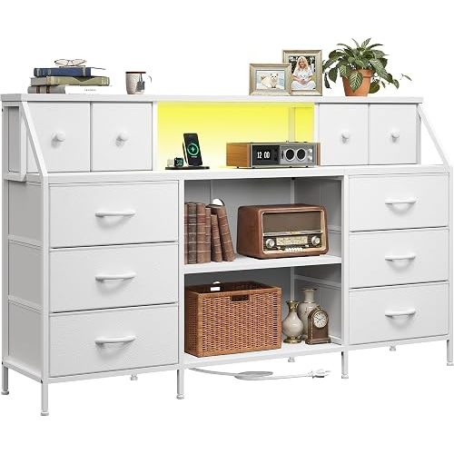 Romorgniz 55" W Dresser with Charging Station & LED, Detachable Mesh Door