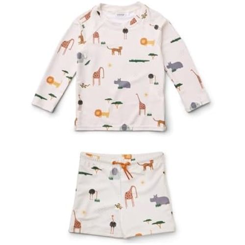 Toddler Boys Two Piece Swimsuit Rash Guard Set Long Sleeve Swim Shirt Swim Trunks& Shorts Bathing Suit