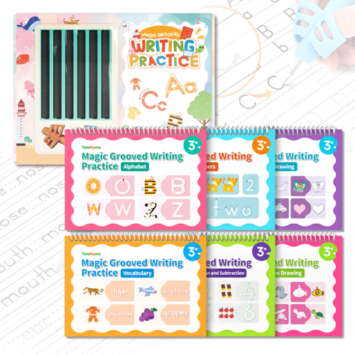 TIMETOME Reusable Grooved Handwriting Workbook for Kids, Learning Materials, 6 Books–Early Elementary, Covers Math, Words, Drawing –Gift for Children Lettering Spiral Notebook school supplies，summer learning workbook - TikTok Shop