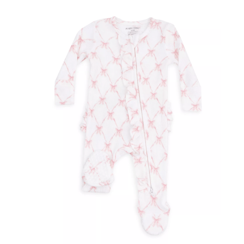 Girls' Ribbon Bow Trellis Ruffle Zipper Footie - Baby