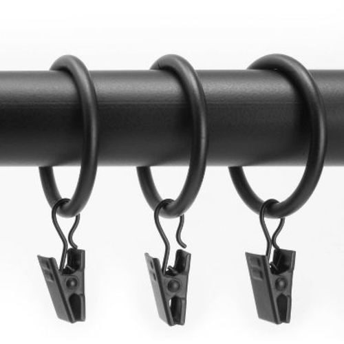 12pk Chicology (1 1/8") Diameter Curtain Clip Rings Black
