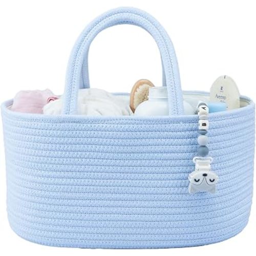 XUANGUO Cotton Rope Baby Diaper Caddy Organizer Basket Sky Blue
