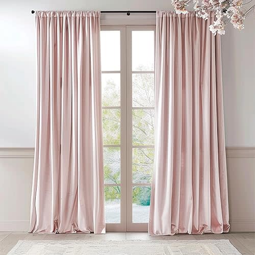 Lazzzy Dust Pink Velvet Curtains Room Darkening Thermal Insulated Curtains 84 Inch Long Window Drapes for Bedroom Living Room Super Soft Luxury Rod Pocket Window Treatment, 2 Panels