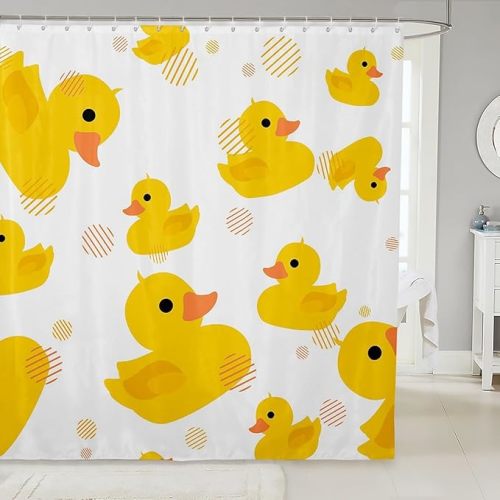 Erosebridal Cartoon Duck Shower Curtain for Kids Boys Girls,Kawaii Yellow Duck Bathroom Curtain,Cute Hand Drawn Duck Bath Curtain 72x72,Lovely Farmhouse Animal Waterproof Shower Curtain Washable
