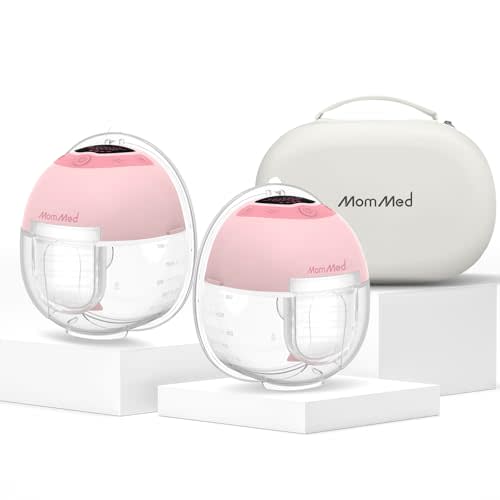 MomMed S33 Wearable Breast Pump with Case, Ultra-Quiet in-Bra Pump for Work & Night, One-Tap Pause, Night Light, Leakproof, 4 Modes 9 Levels, 17/19/21mm Inserts (Pink, 2 Pack)