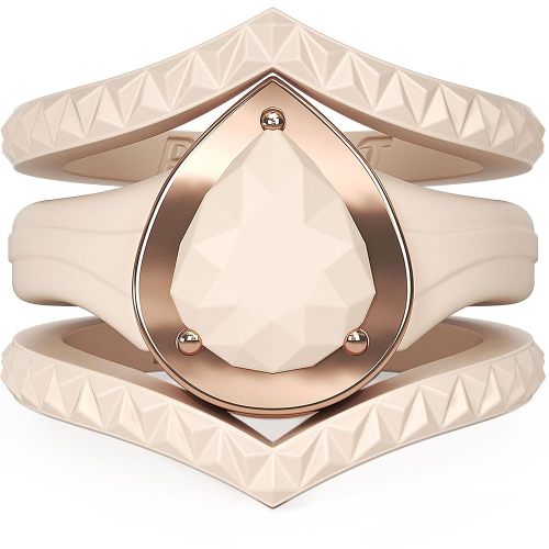 Rinfit Silicone Rings Women - Rubber Wedding Bands Stackable Ring Enhancer- Metal Framed Pear Bridal Ring Sets - Patented Design