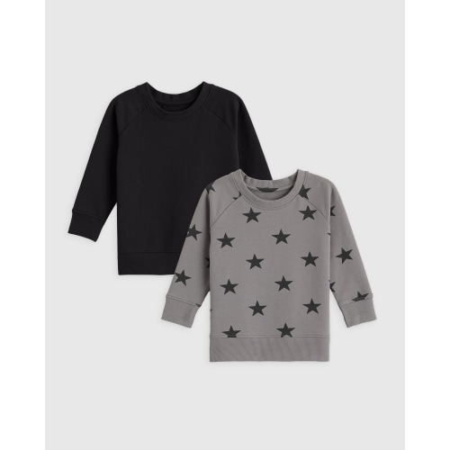 Organic Cotton French Terry Crew Neck Sweatshirt 2-Pack in Stars/Black