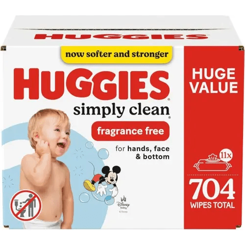 Baby Wipes, Huggies Simply Clean, UNSCENTED, Hypoallergenic, 11 Flip Top Packs, 704 count (Packaging may vary)