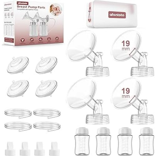 Pump Parts Compatible with Spectra S1/S2/9 Plus Breastpump, 4 Set Replacement Parts for Spectra Include 19mm Flange,Duckbill Valve,Backflow Protector,Tube,Bottle, Not Original Replacement Pump Parts
