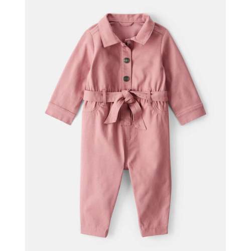 Baby Girl Cotton Long-Sleeve Jumpsuit - Pink | Carter's