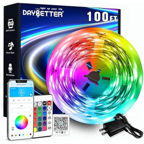 LED Strip Lights 100ft RGB Lights Strip for Bedroom, Desk, Indoor Room Living Room Brithday Gifts Home Decor with Remote, 24V Power Supply