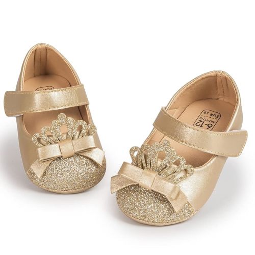 Baby Mary Jane Flats for Girls with Bowknot Cotton Anti Skid Sole Infant First Walker Princess Dress Crib Wedding Shoes