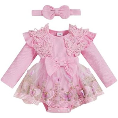 Giraropa Baby Girl Fall Winter Clothes Long Sleeve Romper Dress + Socks + Headband Newborn Infant Cute Casual Outfits