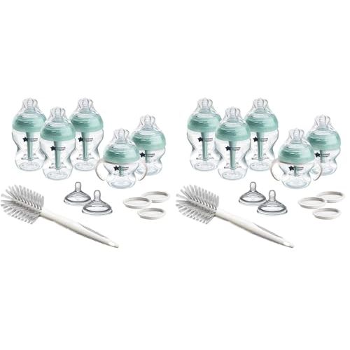 Tommee Tippee Advanced Anti-Colic Grow with Baby BPA Free Bottle 12 Piece Set, Newborn 0+ Months, 5oz & 9oz Bottles, Includes Slow & Medium-Flow Breast-Like Nipples and Bottle Handles (Pack of 2)