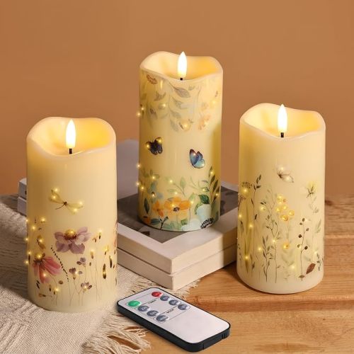 Butterfly Fiber Optic Flameless Pillar Candles with Remote 3 Pack