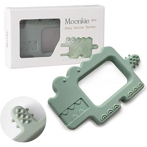Moonkie Teething Toy, Safe & Easy to Hold BPA Free Silicone Baby Soothing Teethers, Prevent Finger Sucking Teether Toys Best for Babies 0-6 6-12 Months (Crocodile Sage)