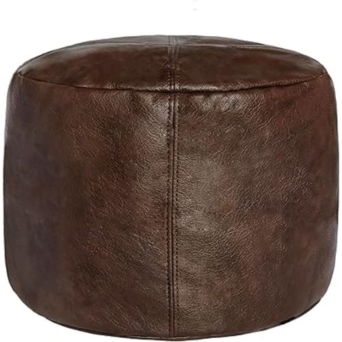 Thgonwid Unstuffed Faux Leather Pouf Cover, Handmade Footstool Ottoman Storage Solution, Floor Footrest Cushion - 16.5”Dx12”H, Matte Coffee