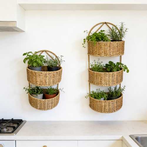 Rattan Wall Hanging Basket, Woven Storage Organizer, Boho Wall Shelf, Bathroom Kitchen Storage, Tiered Hanging Basket Decor