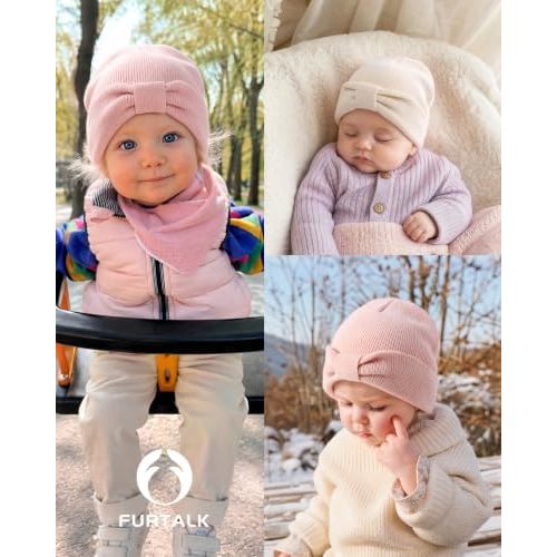 FURTALK Baby Beanie Winter Hat Knitted Warm Hat with Cute Bow Infant Toddler Cuffed Beanies