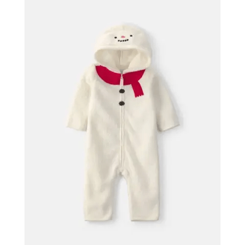 Baby Snowman Fleece Long-Sleeve Jumpsuit - Cream | Carter's