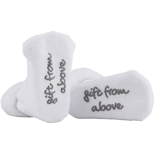Stephan Baby Non-Skid White Socks with Inspirational Phrases, Gift from Above, Fits 3-12 Months