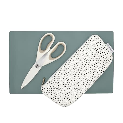 Yeah Baby Goods Toddler Restaurant Essentials Kit – Dots Baby Feeding Set w/Food Scissors, Silicone Placemat & Wipeable Zipper Tote
