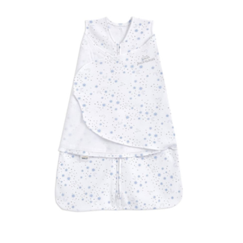 HALO 100% Cotton Sleepsack Swaddle, 3-Way Adjustable Wearable Blanket, TOG 1.5, Midnight Moons Blue, Small, 3-6 Months