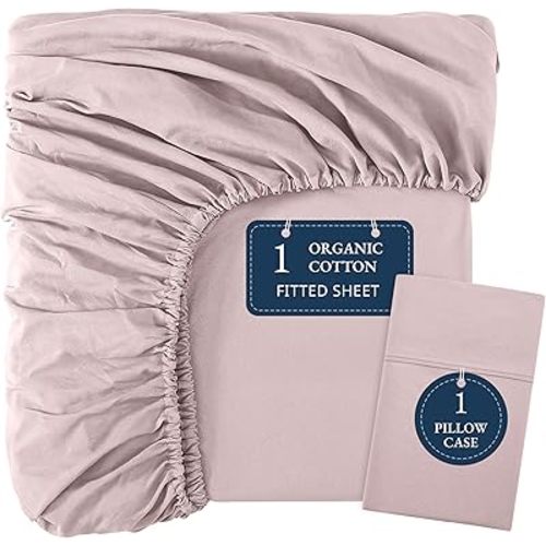 LANE LINEN 100% Organic Cotton Twin Fitted Sheets, 2-Piece Set (1 Fitted Sheet, 1 Pillowcase), Percale Weave, Cotton Sheet, Soft, Breathable, Fits Mattress Upto 15' Deep - Sepia Rose (No Flat Sheet)