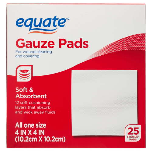 Equate Gauze Pads, 4" x 4", 25 Count HSA/FSA Eligible