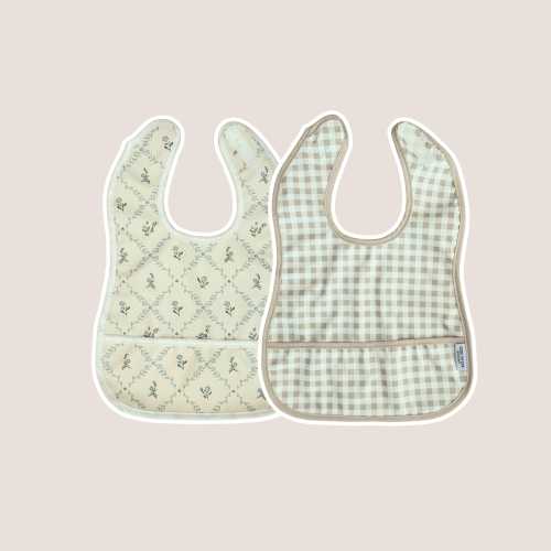 Waterproof Mini Bib Bundle: Vintage Meadow | Taupe Gingham
