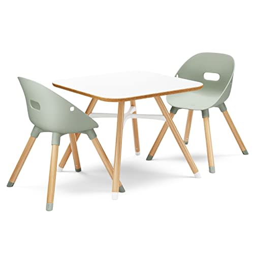 Lalo The Play Kit - Kids Table & Chairs Set with Sustainably Sourced Wood Table & Non-Toxic Bucket Seat Chairs - Safe & Comfortable - Coconut/Sage