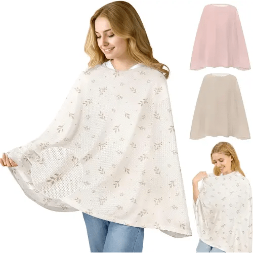Basumee Nursing Cover for Breastfeeding Full Privacy Soft Breathable Mesh Breastfeeding Cover Multi-Use Breast Feeding Covers for Women Moms Baby Feeding Privacy Nursing Covers, Beige Flower Branches