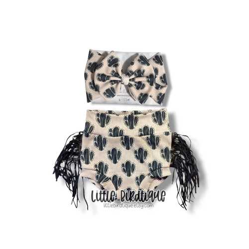 Cactus Cacti Western Cowgirl Cowboy Bow on Nylon Clip Piggies Headwrap Top Knot Messy Wrap Rose Knot Bummies Bell Bottoms Outfit Separates