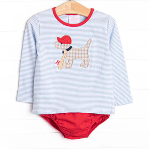 Play Ball Pup Applique Diaper Set, Red – Stitchy Fish