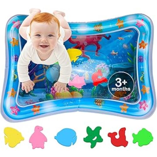 Tummy Time Water Mat – Inflatable Water Play Pad for Babies - Sensory Tummy Time Mat for Floor Play - 100% BPA-Free & Leakproof - Baby, Infants 3-12 Months – PAC3 - Blue - Avec Maman