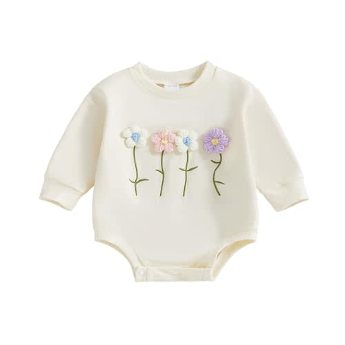 Newborn Baby Girl Clothes Goose Embroidery Long Sleeve Sweatshirt Romper Bubble Onesie Fall Winter Infant Outfits