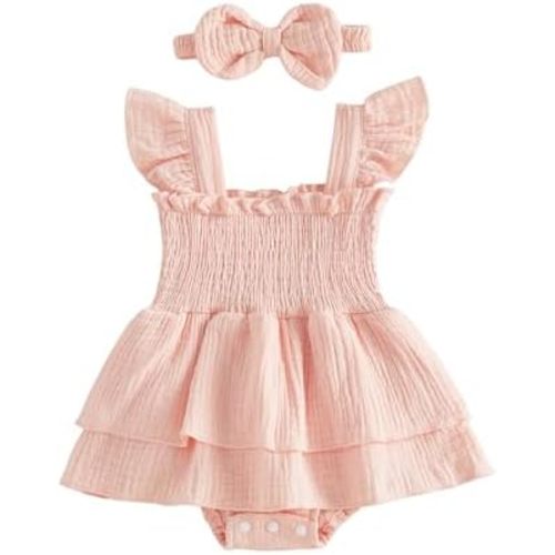 Newborn Baby Girl Clothes Summer Smocked Romper Short Sleeve Jumpsuit And Headband Outfit Cute Infant Clothing