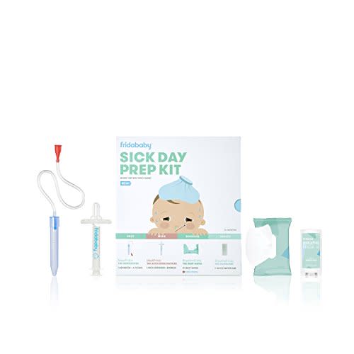 Baby Sick Day Prep Kit by FridaBaby - Includes NoseFrida Nasal Aspirator, MediFrida Pacifier Medicine Dispenser, Breathefrida Vapor Chest Rub + Snot Wipes. Soothe Stuffy Noses for Babies with A Cold