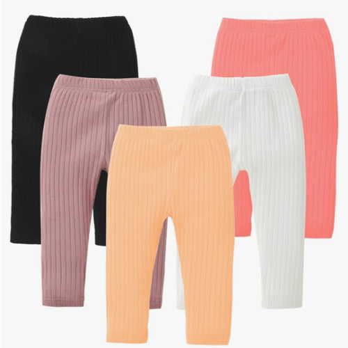 DREAM BUS 5 Pack Toddler Girl Pants Baby Girl Solid Ribbed Pants Toddler Girls Bottoms Leggings Newborn Cotton Jogger