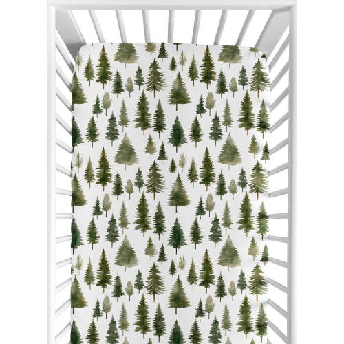Sweet Jojo Designs Woodland Pine Tree Green Fitted Crib Sheet