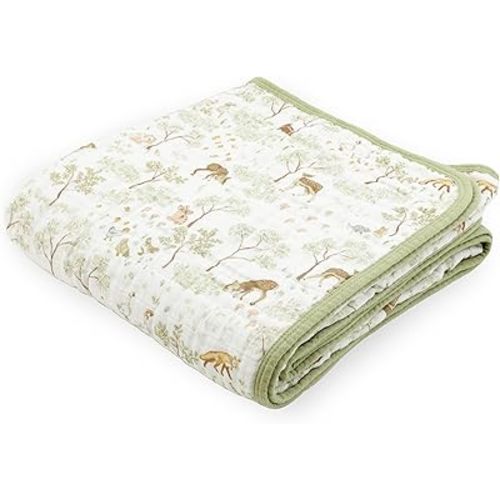 Little Unicorn Muslin Quilt Blanket | 100% Cotton Soft Multi-Layered Muslin Fabric | Toddler & Baby Blanket | 47”x47” | for Nursery, Crib, Shower Gifts (Woodland Friends)