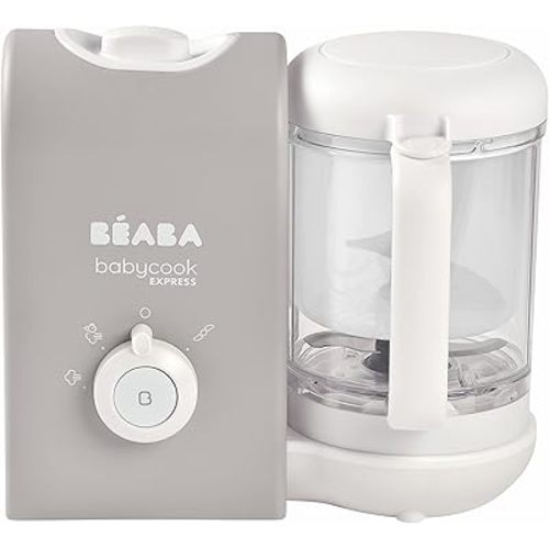 BEABA Babycook Express - the Fastest Babycook, Baby Food Maker, Baby Food Processor, Baby Food Steamer, Large Capacity, Make 34 Servings of Healthy Food for Baby in 15 Mins, Baby Essentials, (Grey)