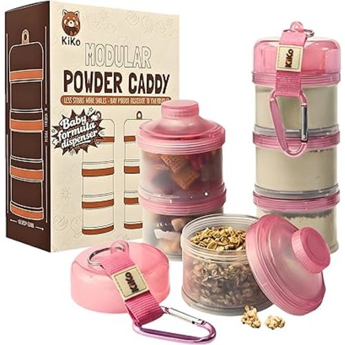 Formula Container to Go – Baby Essentials, Stackable Formula Dispenser for Night Feedings, Snacks and More – Protein Powder Travel Container – 2 Pack, by KiKo (Pink)