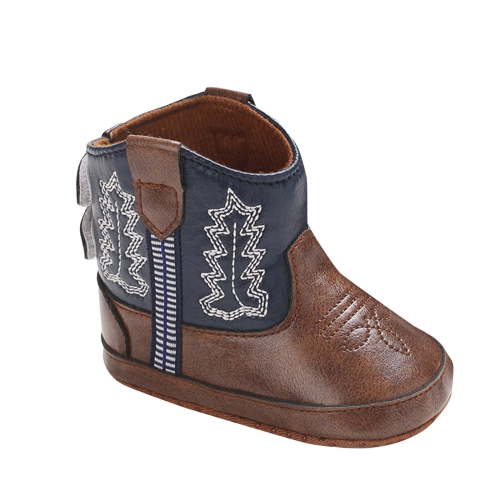 WUANDIXFA Leather Western Boots Cowboy Bootie Soft Sole Non-Slip Crib Shoes for Baby Toddler (Blue, 11)