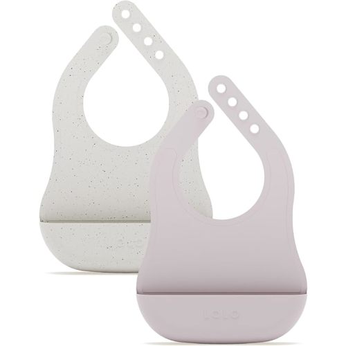 Lalo The Bib - Waterproof, Non-Toxic Silicone Baby Bib with Adjustable Neck Band & Silicone Food Pouch Catcher, Set of 2