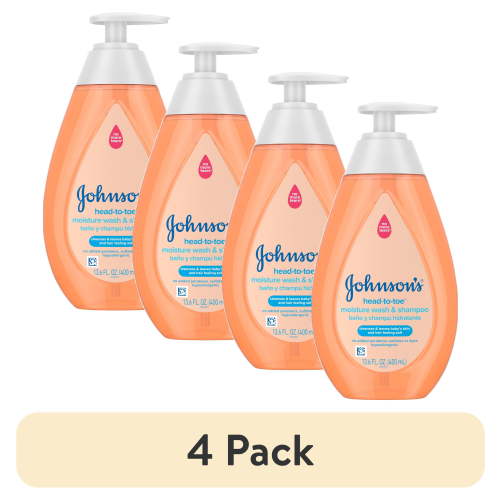 (4 pack) Johnson's Head-To-Toe Gentle Baby Moisture Wash & Shampoo, 13.6 fl. oz